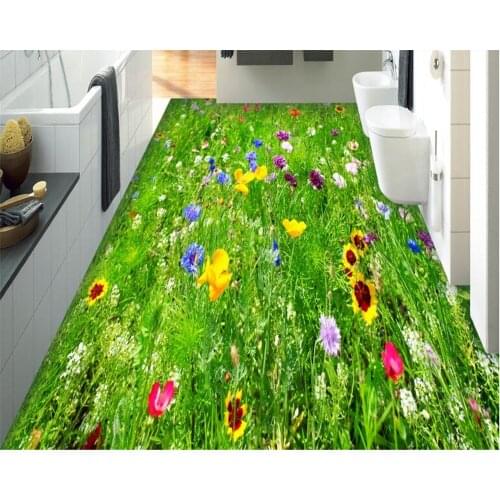 Beibehang Waterproof self-adhesive 3D wallpaper Fang grass film flowers 3D HD beautiful floor painting decorative kitchen floor
