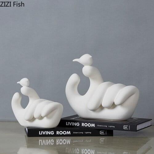White Ceramic Gesture Character Resins Decorative Figurines Living Room Decoration Bird Standing Hand Modern Decor Ornaments
