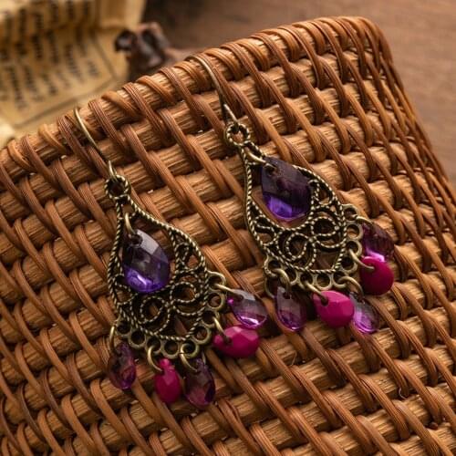 Bohemian Vintage Dangel Earrings For Women Girls Ethnic Small Purple tassel New design Drop Earring Fashion Handmade Jewelry