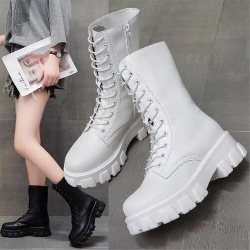 Women Boots Ankle Boots White Black Platform Wedges Martin Breathable Ladies Female Boots Spring Autumn Shoes Woman