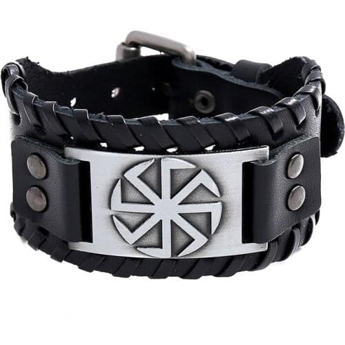 Viking Bronze Buckle Alloy Male Bracelets Handmade Punk Vintage Leather Bracelets Men Bracelets Women Ethnic Tribal Wristbands