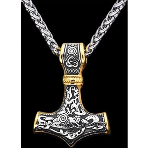 Dropshipping thors hammer mjolnir pendant necklace viking scandinavian norse viking necklace with stainless steel chain OSDZ06