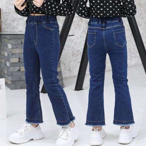 New Baby Girl Jeans Fashion Denim Flared Pants Solid Color Cotton Children Clothes Spring Autumn Teenage Girls Boot Cut Trousers
