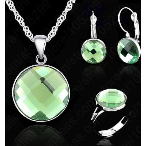 Elegant AAA Crystal Wedding Engagement Gift Set, Silver With White Silver Necklace Earring Ring Jewelry