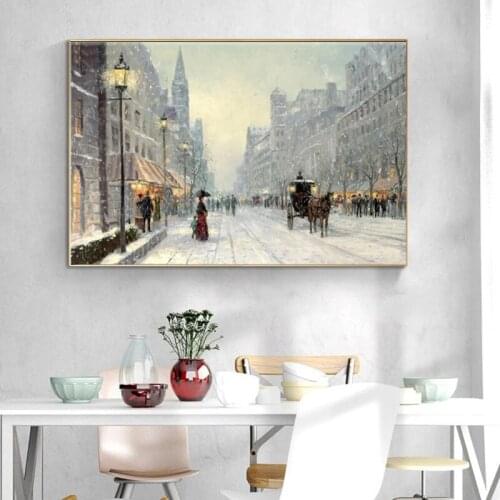 City Winter Snow Landscape Canvas Painting Abstract Posters and Prints Cuadros Wall Art Pictures for Living Room Home Decoration
