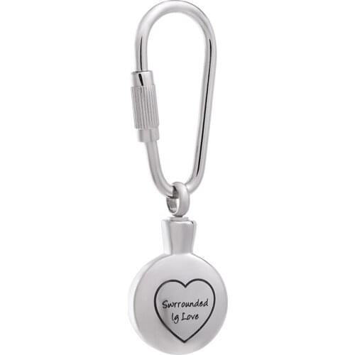 IJK2057 Stainless Steel Round Shape Cremation Keepsake Keyring for Urn Ashes Memorial Souvenir keyring Jewelry