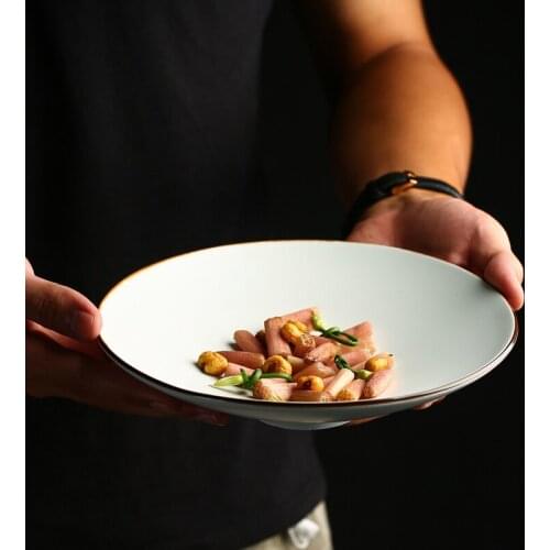 Ceramic Plate Matte Purple Golded Rims Dinner Plate Home Creative Commercial Breakfast Pasta Salad Plate Japanese Tableware