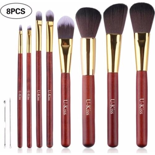 Multiple Functions Luxury Durable Synthetic Fiber Bristle Hiar Wooden Handle 8pcs/set Makeup Brushes Set with 2pcs Acne Needle