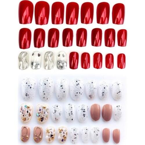Fashion 24pcs/set Phototherapy Nails Acrylic Fake Fingernails Ins Wave False Nails Simple Middle-long Size Lady Shell Full Nail