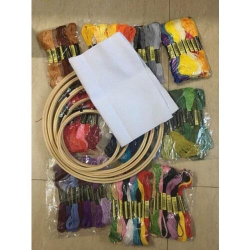 New Bamboo Cross Stitch Hoops Set with 50pcs Threads Scissors Needles Sewing Accessories For Women Mom Embroidery Kit