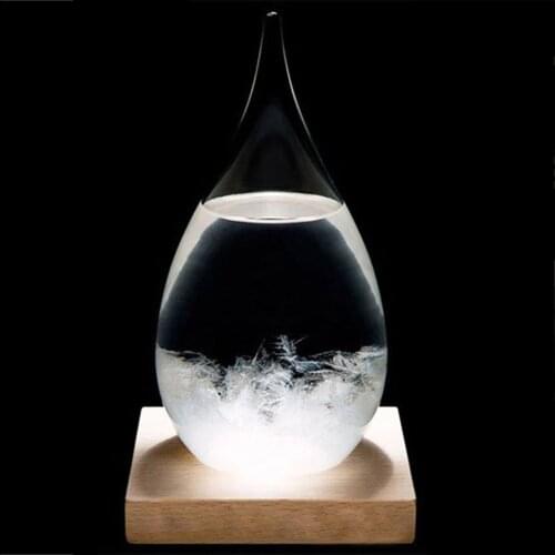 Mini Desktop Droplet Storm Glass Bottle Weather Forecast Predictor Monitor Barometer With Wooden Base Home Decor