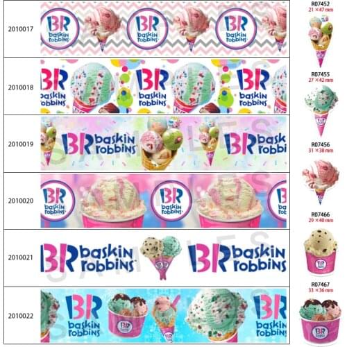 New Ice Cream BASKIN ROBBINS PrintedGrosgrain/Satin Ribbon 5 Yards For Bow Cap DIY Accessories Planar Resin 30pcs/lot