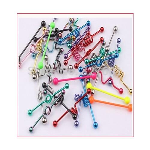 Wholesale100pcs Mix Style Mix Color Body Piercing Jewelry Stainless Steel Fashion Tongue Industrial Barbell