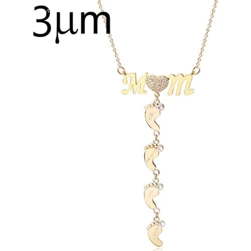 3UMeter Mom Name Necklace Footprint Pendant Custom Necklace Zirconia Necklaces Personalized Inlay MOM Necklace With Baby Feet