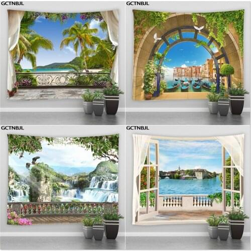 Landscape Large Tapestry Sunlight Ocean Beach Scenery Wall Hanging Tapestries Hippie Bohemian Bedroom Living Room Home Art Decor