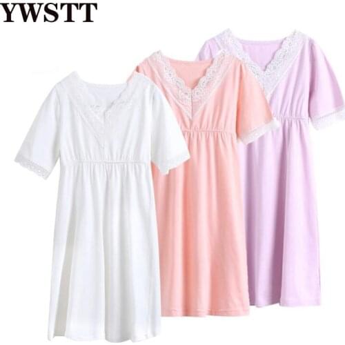 Girls Princess Dress Summer Short-Sleeved Lace V-neck Nightdress Girl Sleepwear Childrens Nightdress Home Service Nightwear