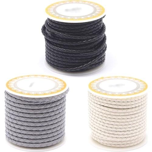 4mm about 5m/roll Braided Leather Cord Thread for Beading Jewelry Necklace Bracelet Making DIY Material, White Black Purple