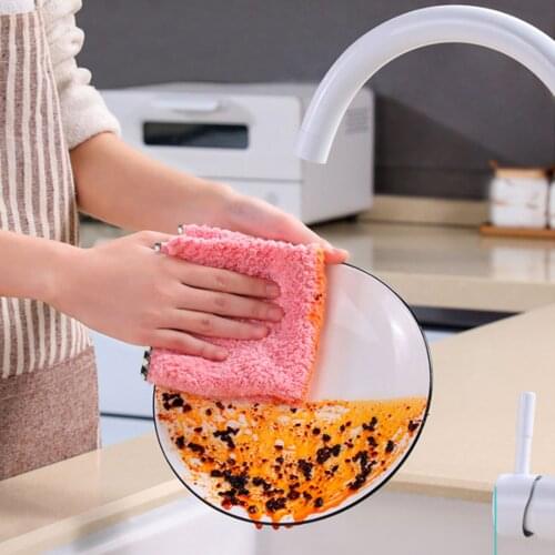 5pcs Kitchen Daily Dish Towel Coral Fleece Cloth Rag Table Clean Non-sticky Water Absorption Wipe Hands And Household Cleaning