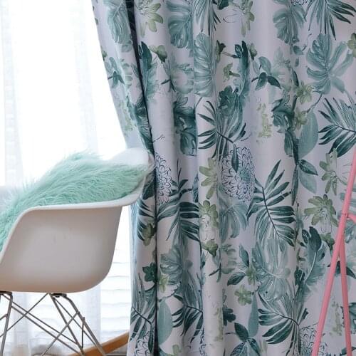 Gemstone Leaf Printing Northern European Modern Simple Printing Curtains for Living Room Bedroom High Shading