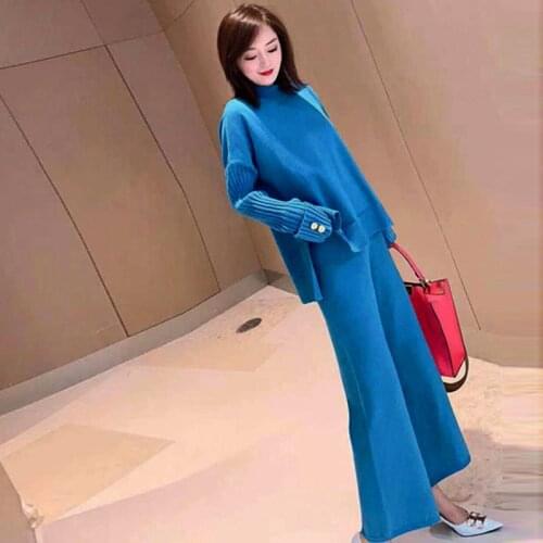 Herfst en lente gebreide sportkleding halfhoge kraag pullover dameskleding kleding 2 sets gebreide broeken damesbroekpak