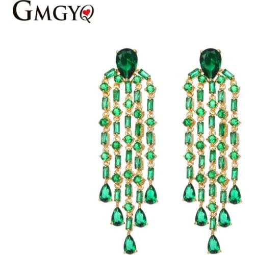 GMGYQ Colorful Cubic Zirconia Bohemian Jewelry Geometric Long Tassel Earrings For Women Accessories