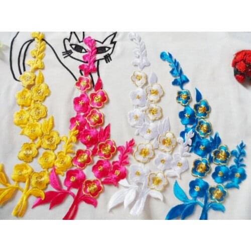 Plum blossom flower muti color embroidered lace patches motifs appliques iron or sewing on lady garment high end accessories