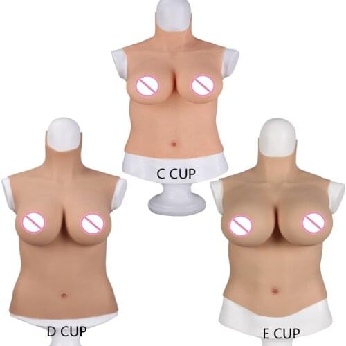 6th Generation Sleeveless Cross dressing Realistic Soft Silicone C D E Cup Half Body Breast Form Suit Fake Boobs For Shemale
