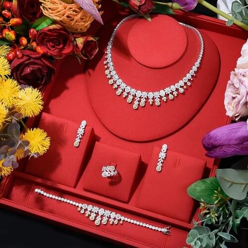 Brand Luxury Statement Bridal Necklace Bangle Earrings Ring Jewelry set For Ladies Women Wedding African CZ Dubai Jewelry