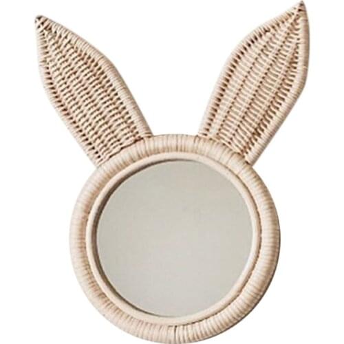 Rattan Art Decoration Rabbit Ears Makeup Mirror Dressing Wall Hanging Mirrors Bedroom Home Decor