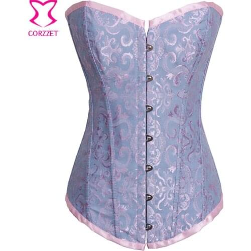 Sexy Jacquard Blue Corset Tight Lacing Waist Trainer Corsets And Bustiers Gothic Corpete Corselet Overbust Korsett For Women
