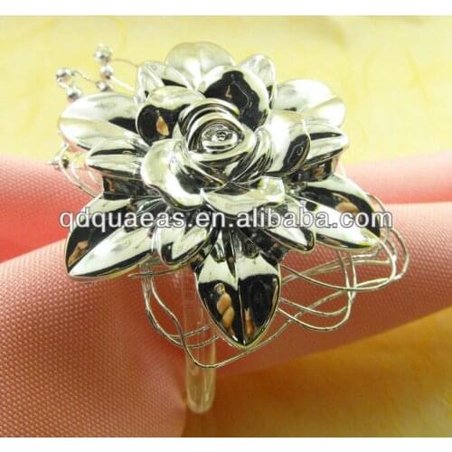 Silver acrylic decoration napkin ring for wedding, pearl napkin holder