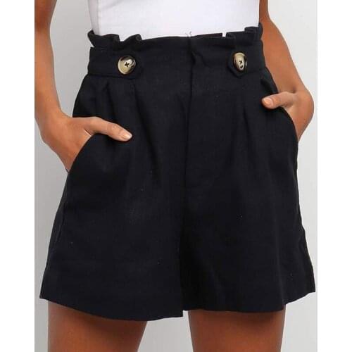 High Waist Summer Shorts For Women Ruffle Waist Button Loose Straight-Leg Shorts Ladies 2021 Fashion Solid Office Lady Bottoms