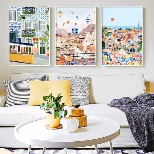 Nordic Europe City Travel Poster Print Barcelona Positano Landscape Canvas Painting Wall Art Pictures for Living Room Home Decor