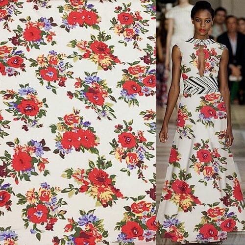 Red floral print 60% silk and 40% cotton fabric thin 9momme 55" width 9momme 140cm width,SCT233