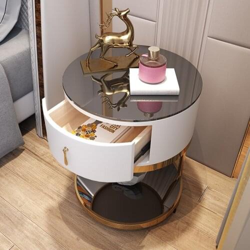 Night stand corner Table Simple Modern Leather Bed Side Table Cabinet Solid Wood Cabinet Storage Rack