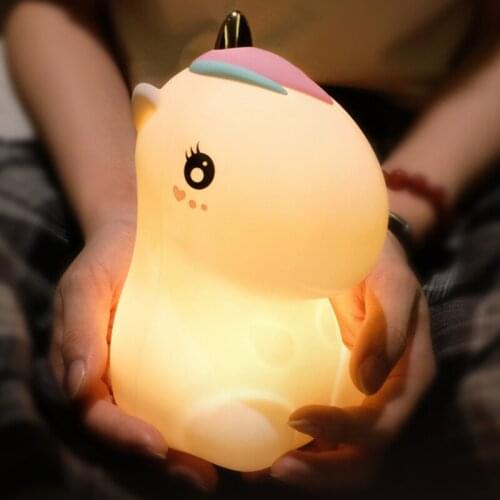 Usb Led Silicone Night Light Veilleuse Baby Kids Children Touch Sensor Unicorn Lamp Rechargeable Bedroom Home Decor Toy Gift