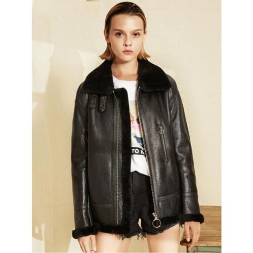 Womens B3 Shearling Jacket Womens Short Motorcycle Jacket Womens Winter Leather Warm Jacket