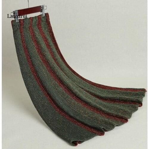 Womens Striped Skirt Pleated Autumn Winter Thick Irregular Large Size Knit Long Skirts Woman Faldas Female High Quality