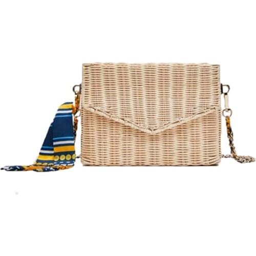 Women Ribbon Straw Bag Female Summer Rattan Handbag INS Popular Lady Casual Clutch Bag Travel Handmade Knitted Crossbody SS3135