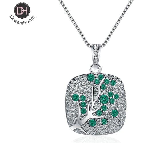 Dreamhonor 2021 Fashion 925 Sterling Silver Crystal Zirconia Branch Pendant Necklaces Jewelry Accessory