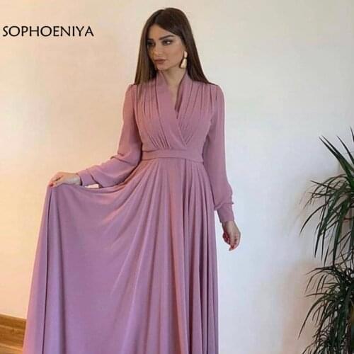 New Arrival V Neck Long sleeve evening dresses 2021 Spandex Dubai plus size evening gown Robe longue grande taille femme mariage
