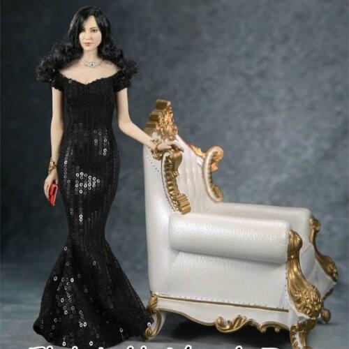 1/6 Female Clothes Black Fishtail Maxi Dress With handbag Model for 12in Phicen Tbleague JIAOUL Woman Action Figure Body