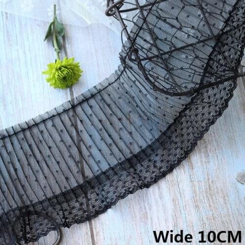 10CM Wide Tulle White Black Mesh Embroidered Dots Stretch Ribbon 3D Pleated Lace Elastic Trim Dress Garment Curtains DIY Sewing
