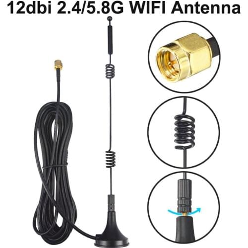 12dbi WIFI Antenna 2.4G/5.8G Dual Band Pole Antenna SMA Male With Magnetic Base for Router Camera Signal Booster