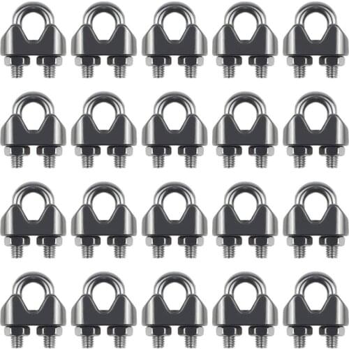 20PCS 1/8 Inch M3 Stainless Steel Wire Rope Cable Clip Clamp for Kayak Canoe Boat Fishing