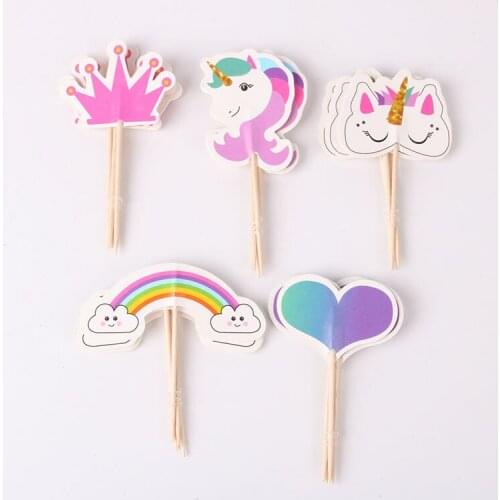 20pcs Beautiful Rainbow Unicorn Birthday Party Decoration Supplies Cake Cupcake Topper Baby Shower Kids Birthday Cake Decor