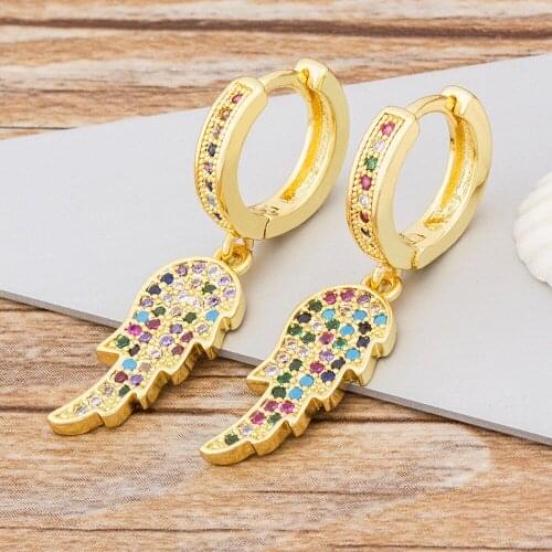 2020 Hot Sale Wings Design Drop Dangle Earrings Charm Copper Colorful CZ Stone Earrings For Women Girls Wedding Party Jewelry
