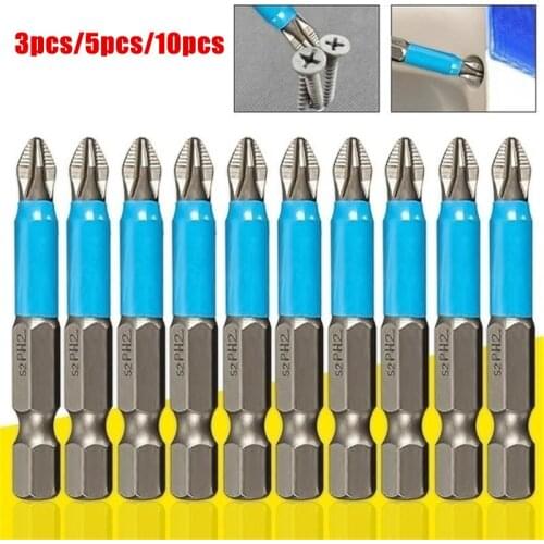 3/5/10Pcs 50mm PH2 Cross Head Screwdriver Bits Hand Tools Anti Slip Electric Hex Shank Magnetic Random Color