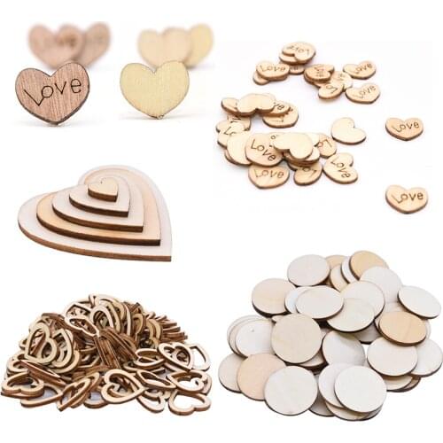 5/10/25/50/100/200pcs Wood Love Heart Round Wooden Slices Discs Table Scatter DIY Craft Wood Accessories Wedding Party Ornaments