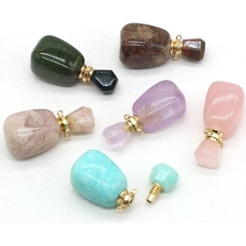 1PC Natural Gem Stone Amethysts Perfume Bottle Pendant Good Quality Amazonite Essential Oil Diffuser Charms DIY Jewelry Making